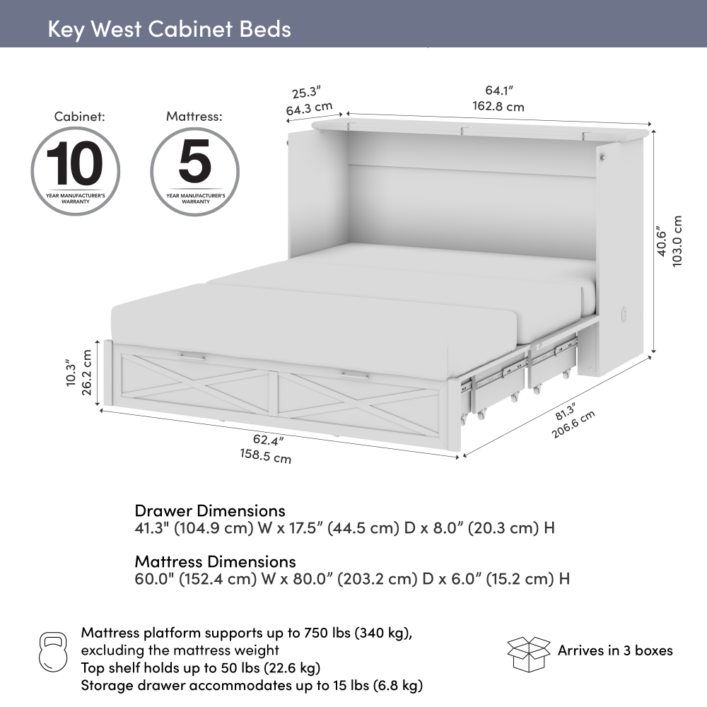 Key West Murphy Cabinet Bed with Pullout Drawer
