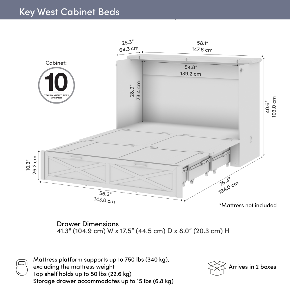 Key West Murphy Cabinet Bed with Pullout Drawer