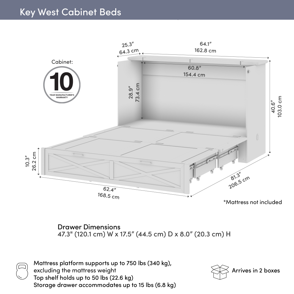 Key West Murphy Cabinet Bed with Pullout Drawer
