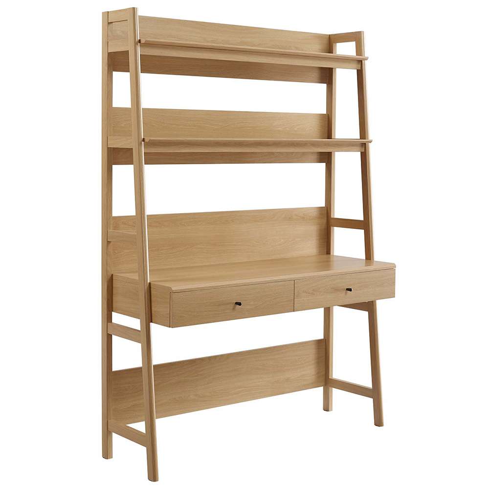 Bixby Tiered Office Desk with Bookshelf in Oak