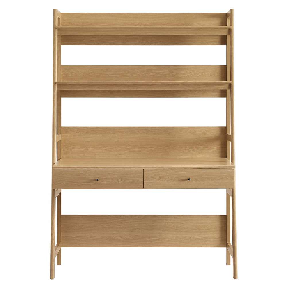 Bixby Tiered Office Desk with Bookshelf in Oak