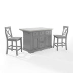 Julia Stainless Steel Top Island with X-Back Stools KF30064GY-GY in Gray / Gray