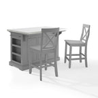 Julia Stainless Steel Top Island with X-Back Stools KF30064GY-GY in Gray / Gray