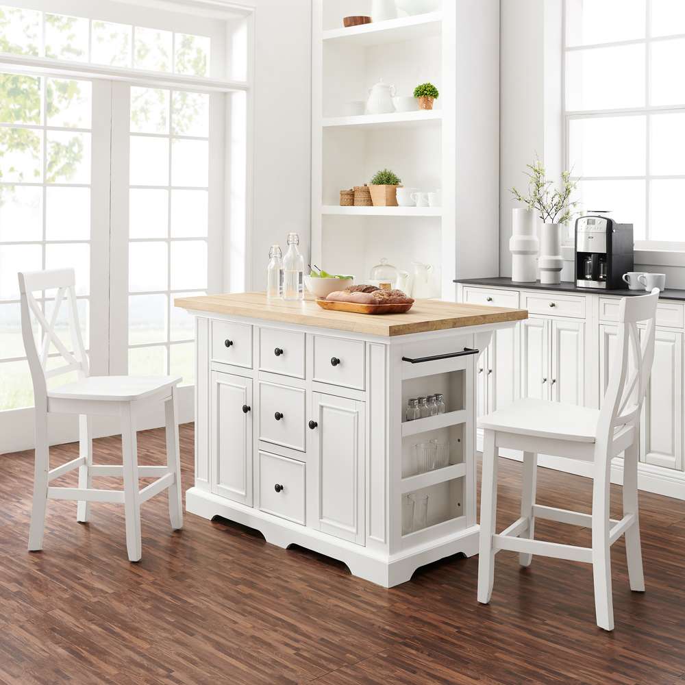 Julia Wood Top Island W/X-Back Stools KF30067WH-WH