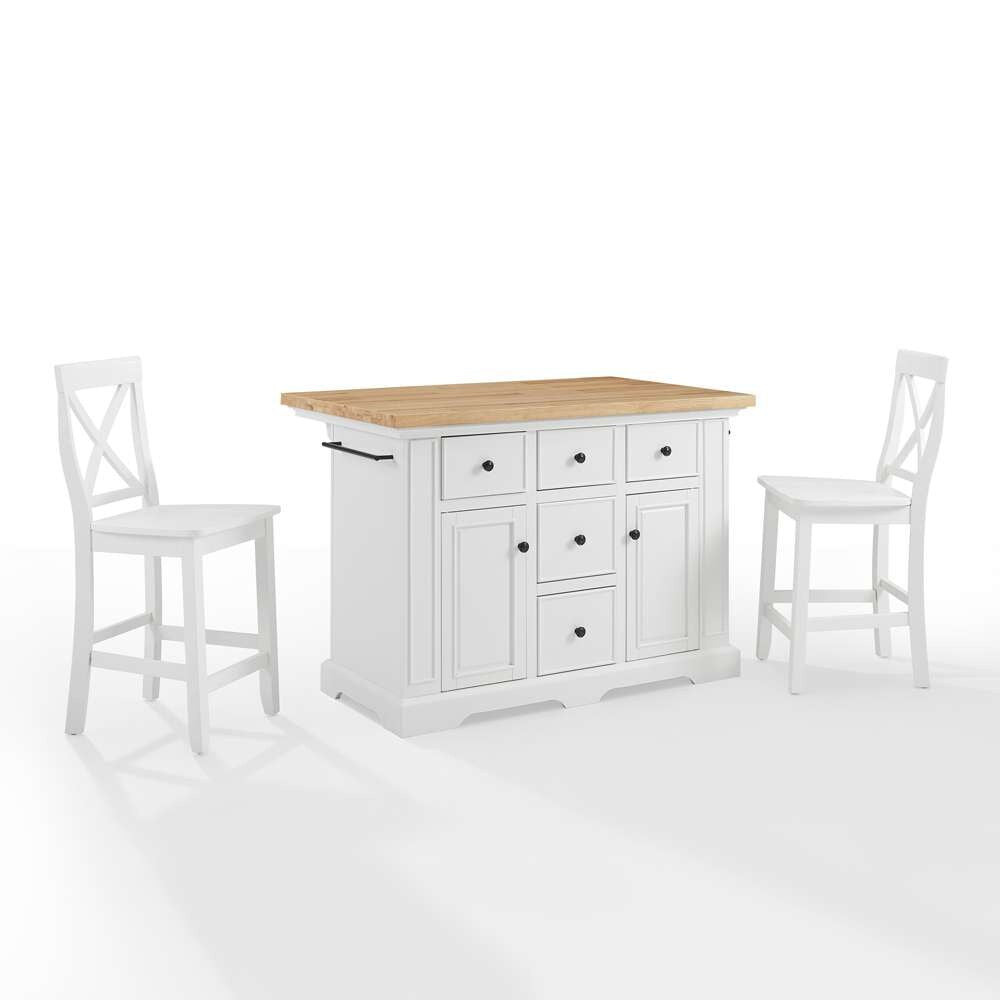Julia Wood Top Island W/X-Back Stools KF30067WH-WH