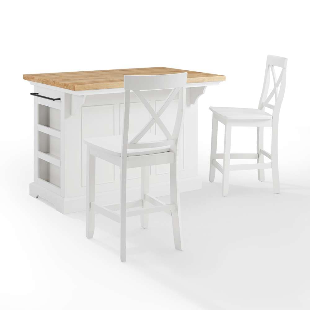 Julia Wood Top Island W/X-Back Stools KF30067WH-WH