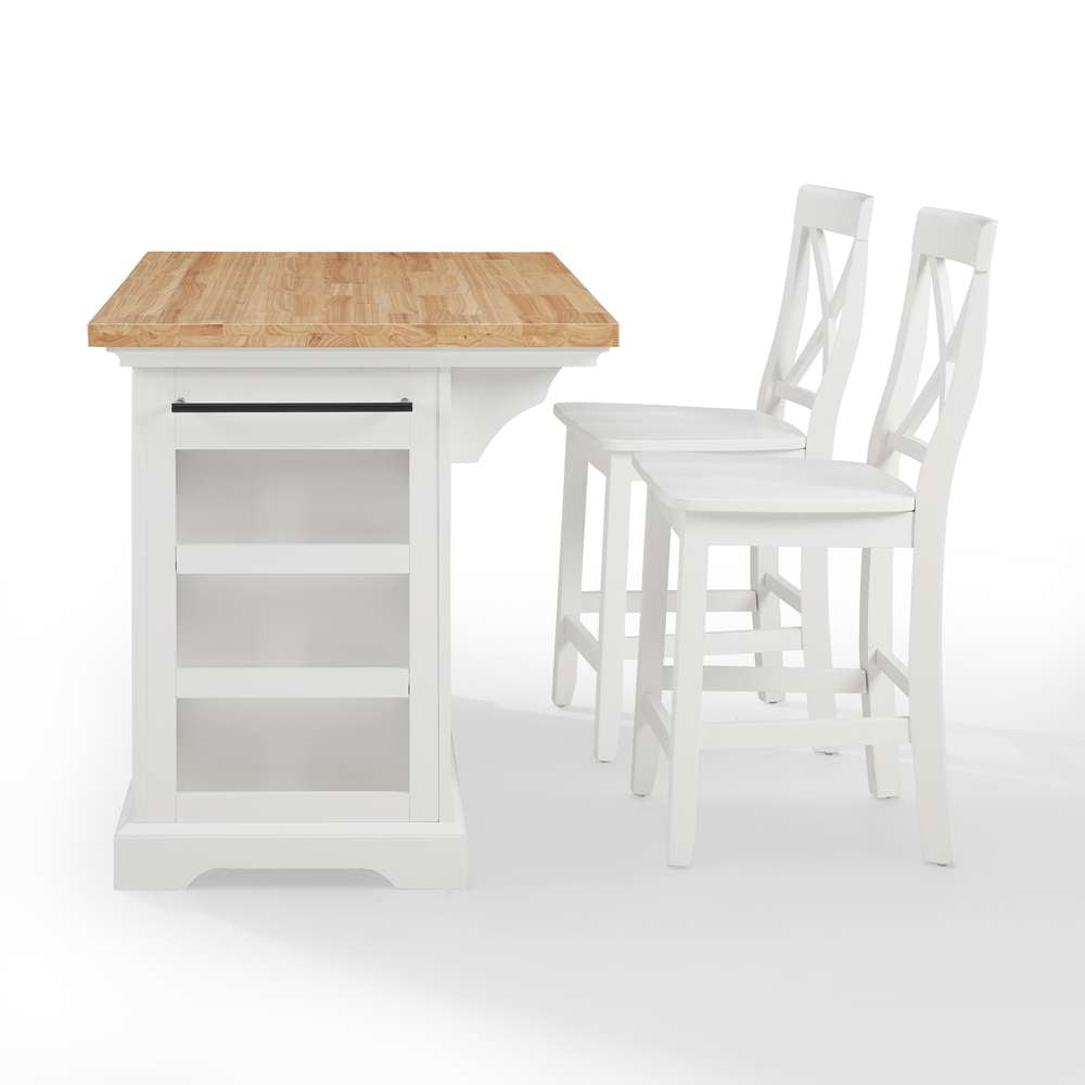 Julia Wood Top Island W/X-Back Stools KF30067WH-WH