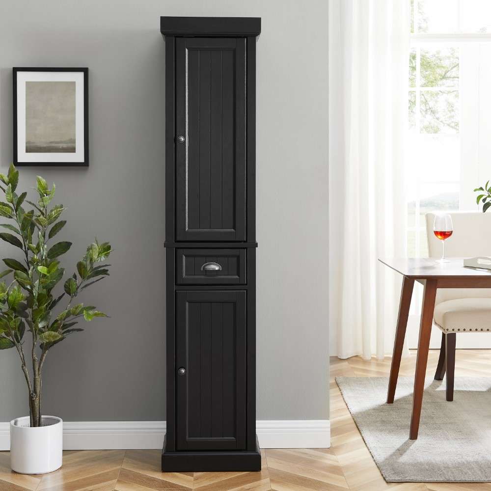Seaside Tall Linen Cabinet CF7019-BK in Distressed Black