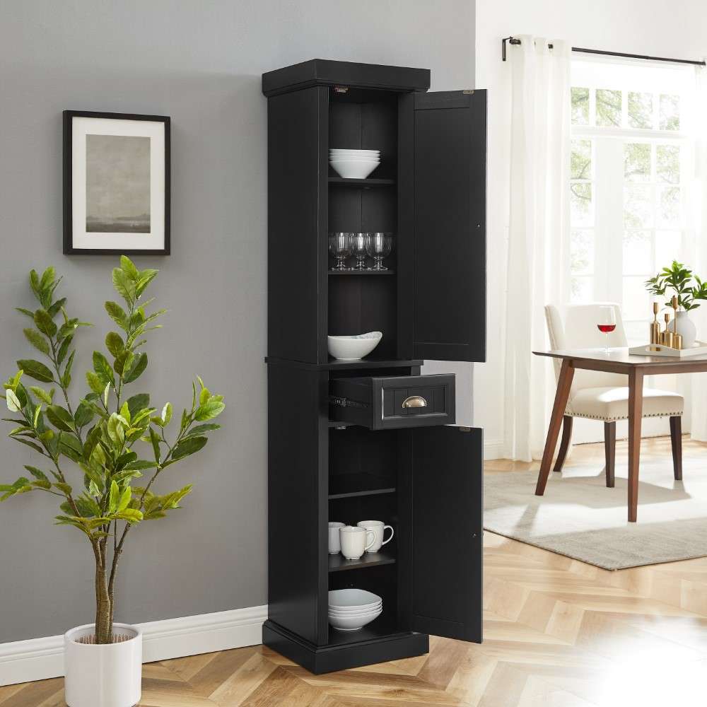 Seaside Tall Linen Cabinet CF7019-BK in Distressed Black
