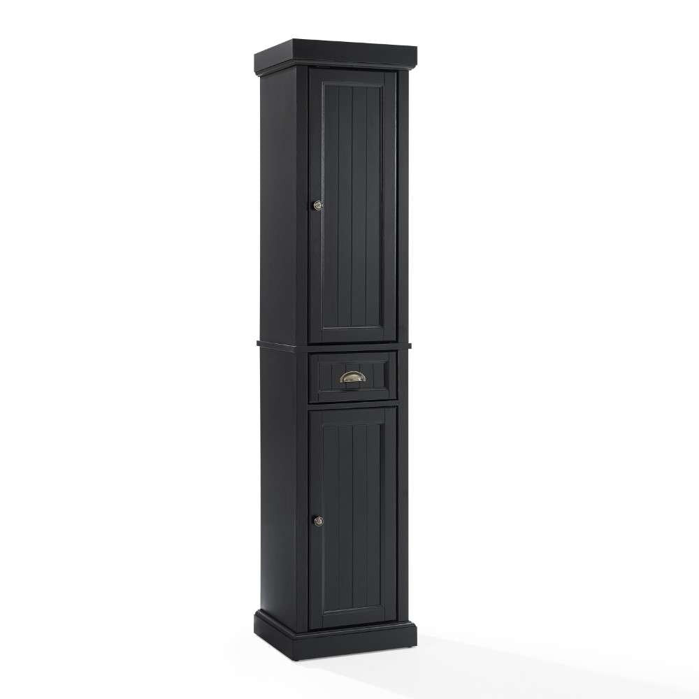 Seaside Tall Linen Cabinet CF7019-BK in Distressed Black