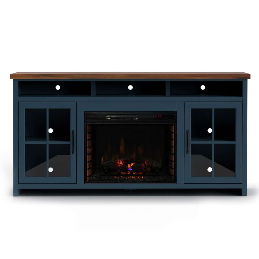 Nantucket 74in Fireplace TV Stand NT5110.BWK in Blue Denim and Whiskey Finish