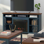 Nantucket 74in Fireplace TV Stand NT5110.BWK in Blue Denim and Whiskey Finish
