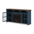Nantucket 74in Fireplace TV Stand NT5110.BWK in Blue Denim and Whiskey Finish