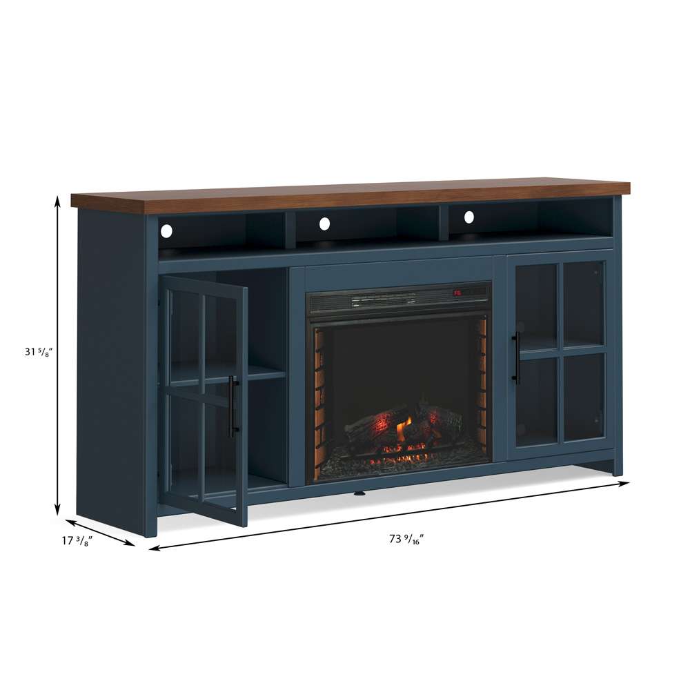 Nantucket 74in Fireplace TV Stand NT5110.BWK in Blue Denim and Whiskey Finish