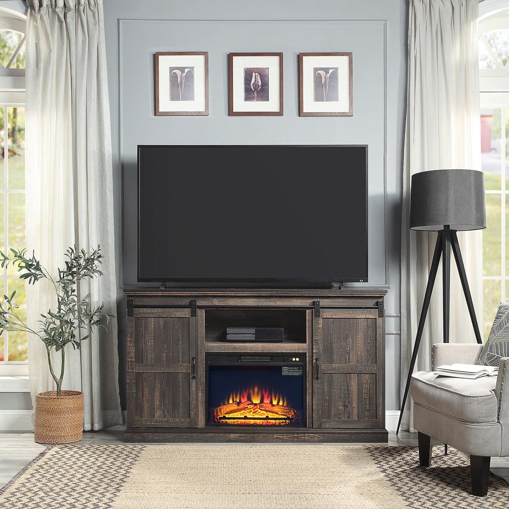 Myrtle Fireplace Console FP2-BR in Black Heavy Brown