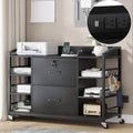 Printer Stand Power Station File Cabinet, Black