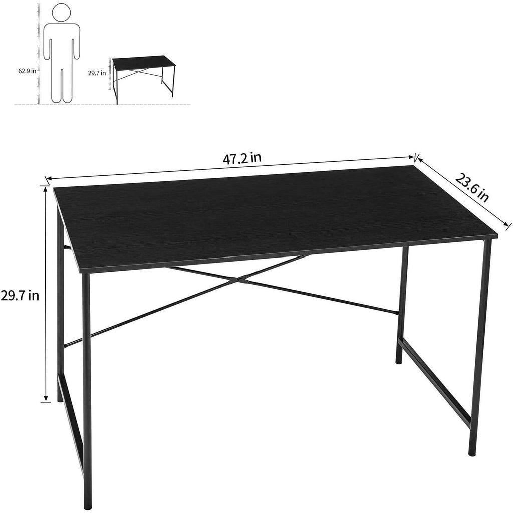Modern Home Office Computer Desk Table with Black Metal Frame and Wood Top