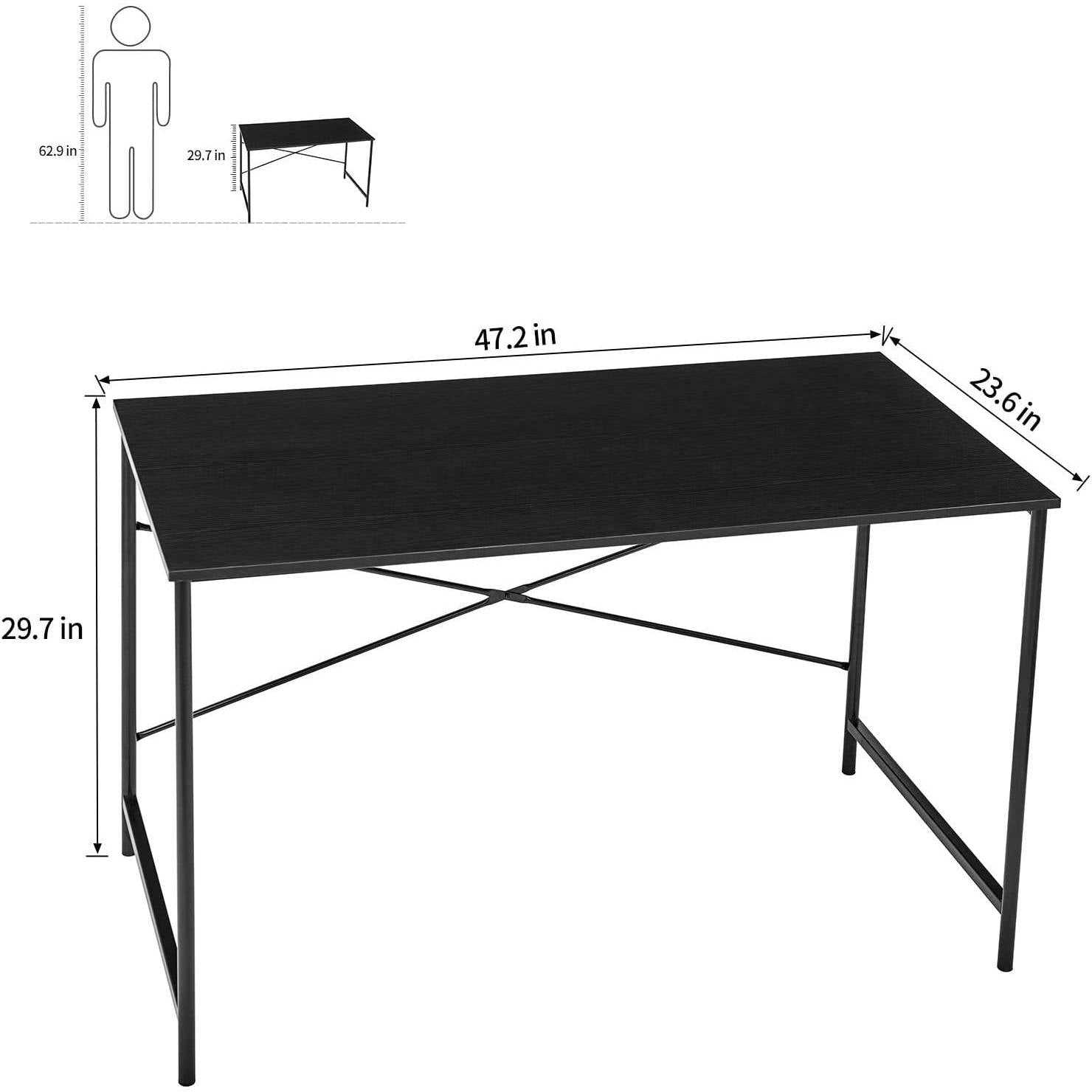 Modern Home Office Computer Desk Table with Black Metal Frame and Wood Top