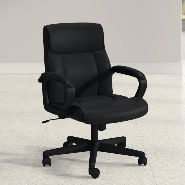 Mid-Back Ergonomic Office Chair in Black Faux Leather with Armrests
