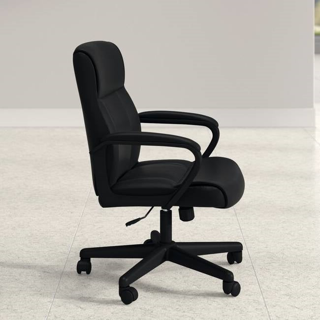 Mid-Back Ergonomic Office Chair in Black Faux Leather with Armrests