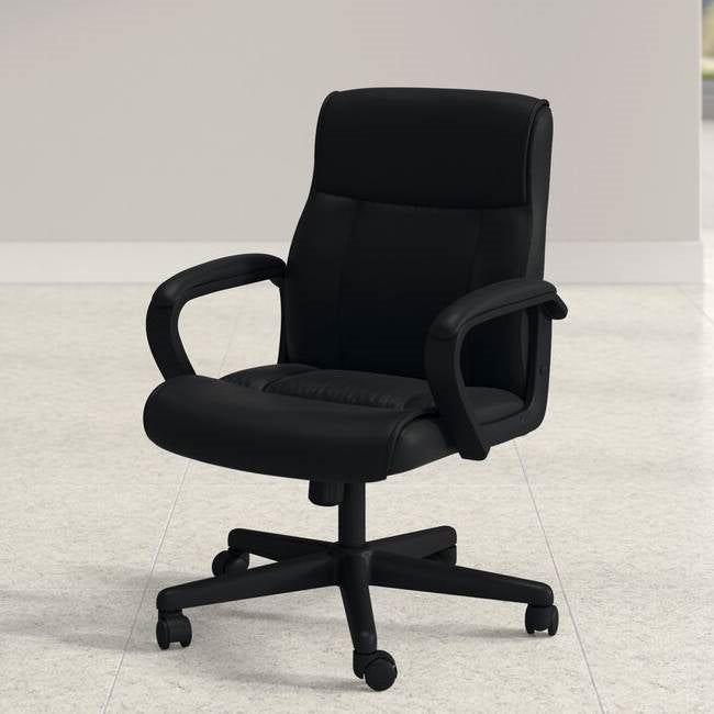 Mid-Back Ergonomic Office Chair in Black Faux Leather with Armrests