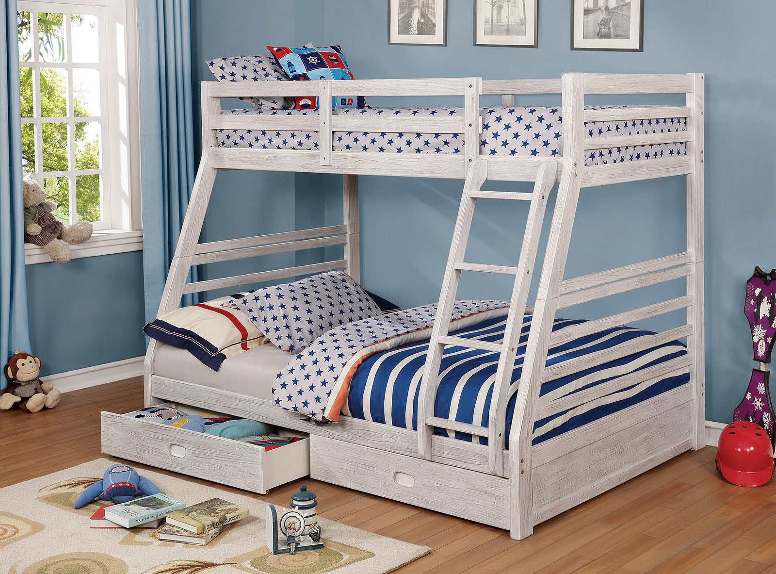 California Bunk Bed, Twin/Full, Wire-Brushed White