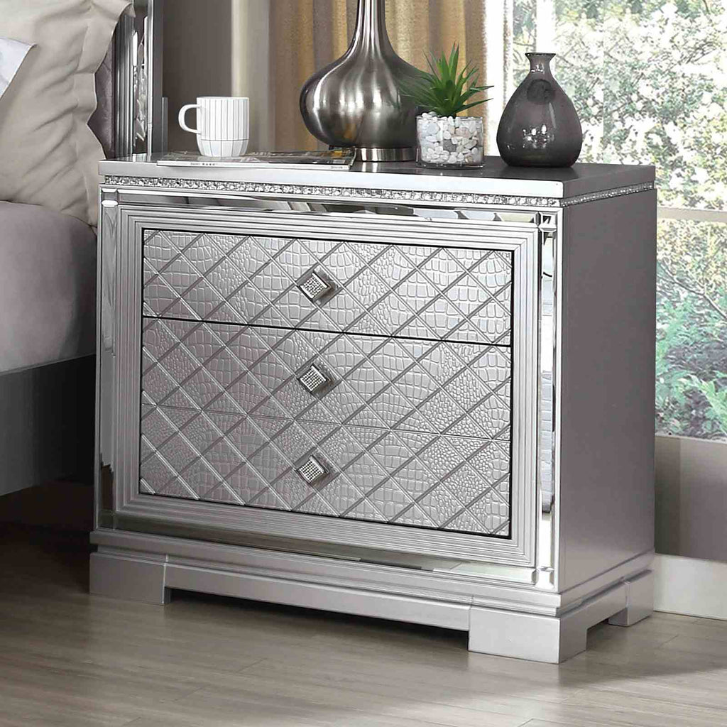 Belleterre - Nightstand w/ USB, Silver