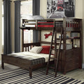 Twin over Full Bunk Bed Loft with 4-Drawer Chest in Espresso Wood Finish