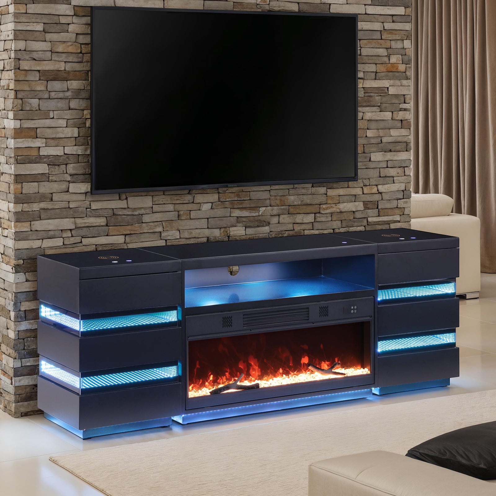 Terni TV Stand w/ Fireplace, Black
