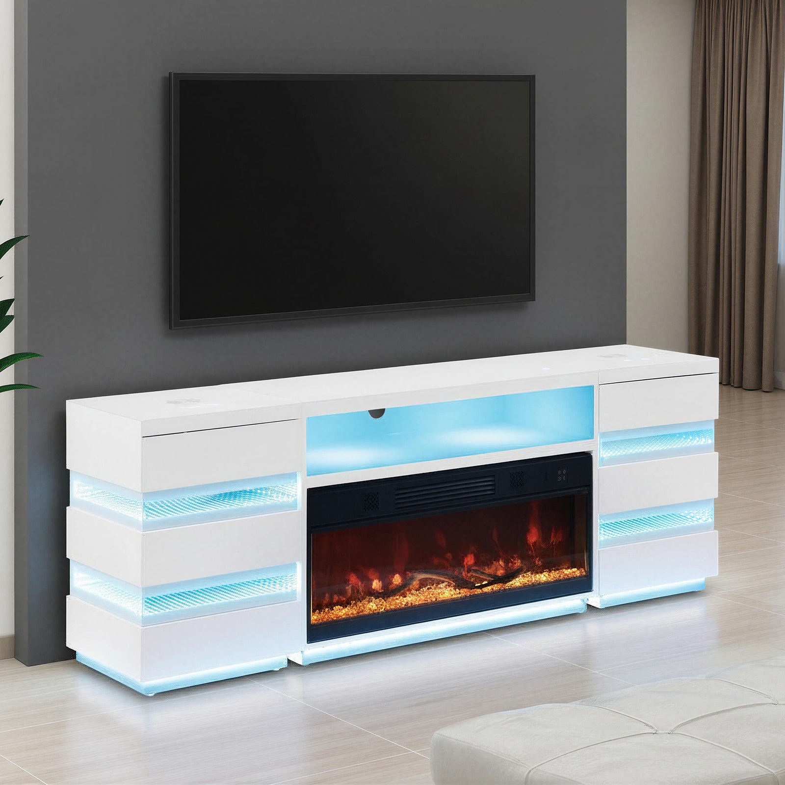 Terni TV Stand w/ Fireplace, White