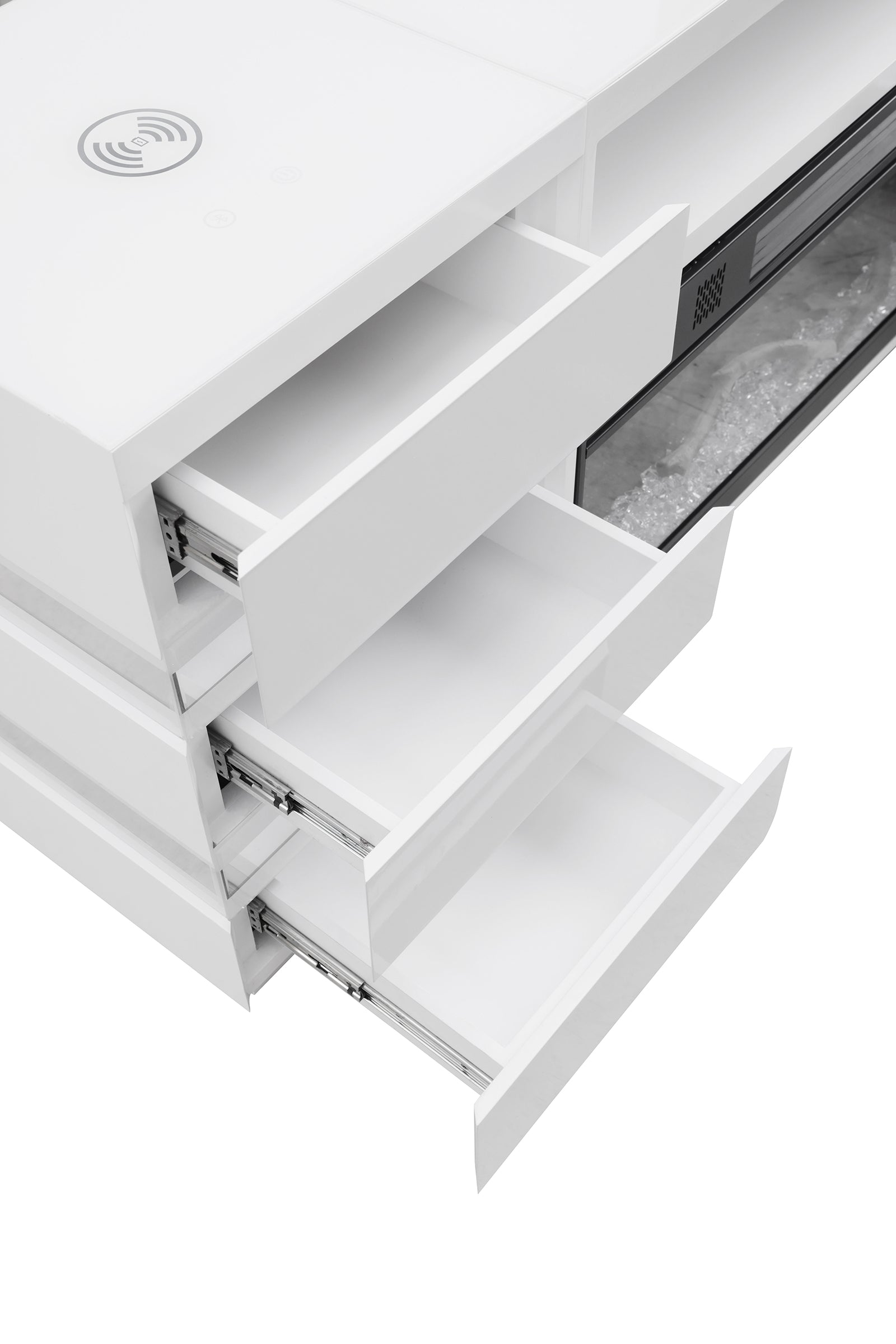 Terni TV Stand w/ Fireplace, White, detail