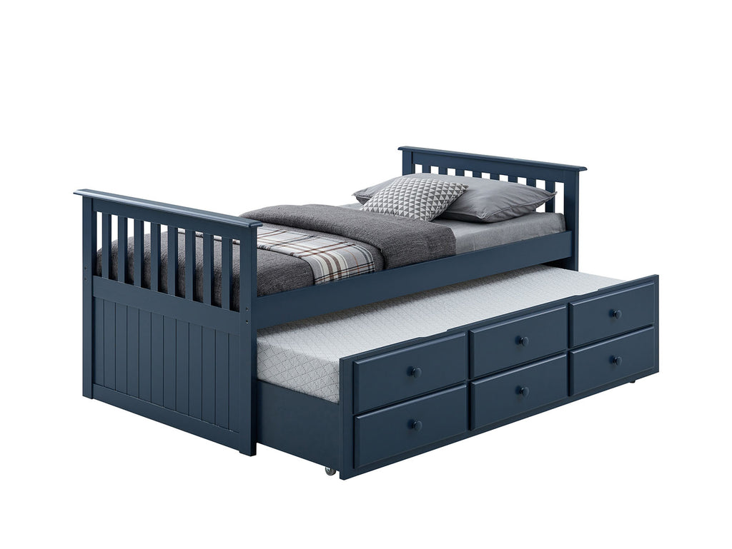 Clemens - Twin Captain Bed w/ Trundle, Midnight Blue