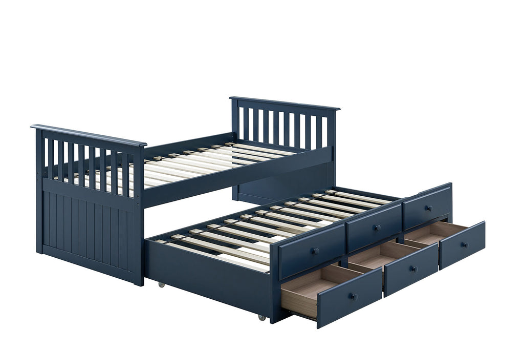 Clemens - Twin Captain Bed w/ Trundle, Midnight Blue