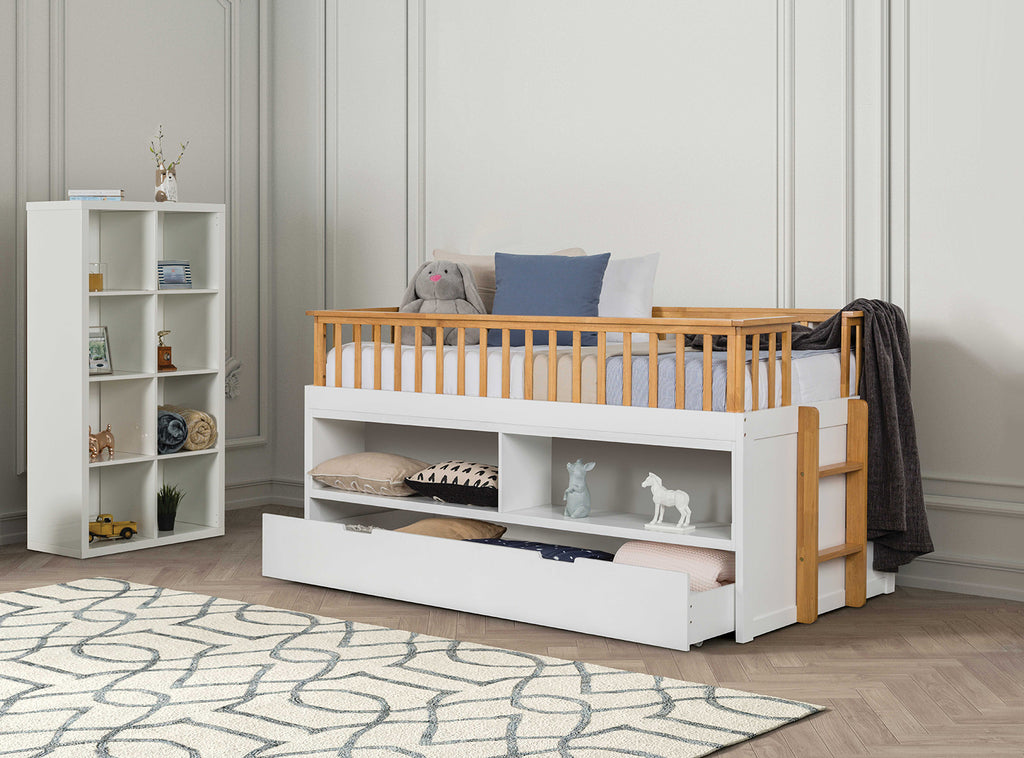Mcpherson - Twin Captain Bed w/ Trundle, White/Oak