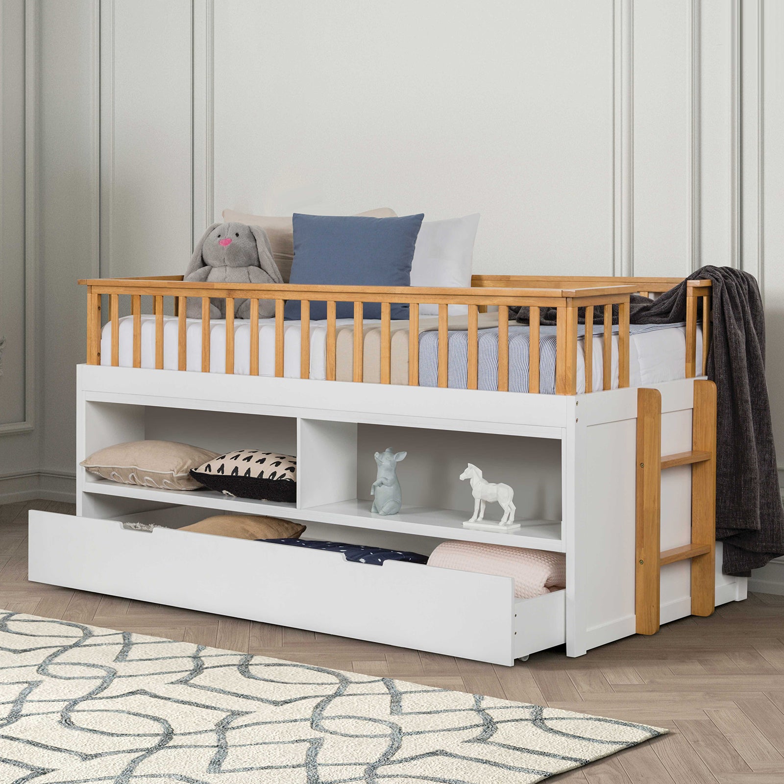 Mcpherson - Twin Captain Bed w/ Trundle, White/Oak