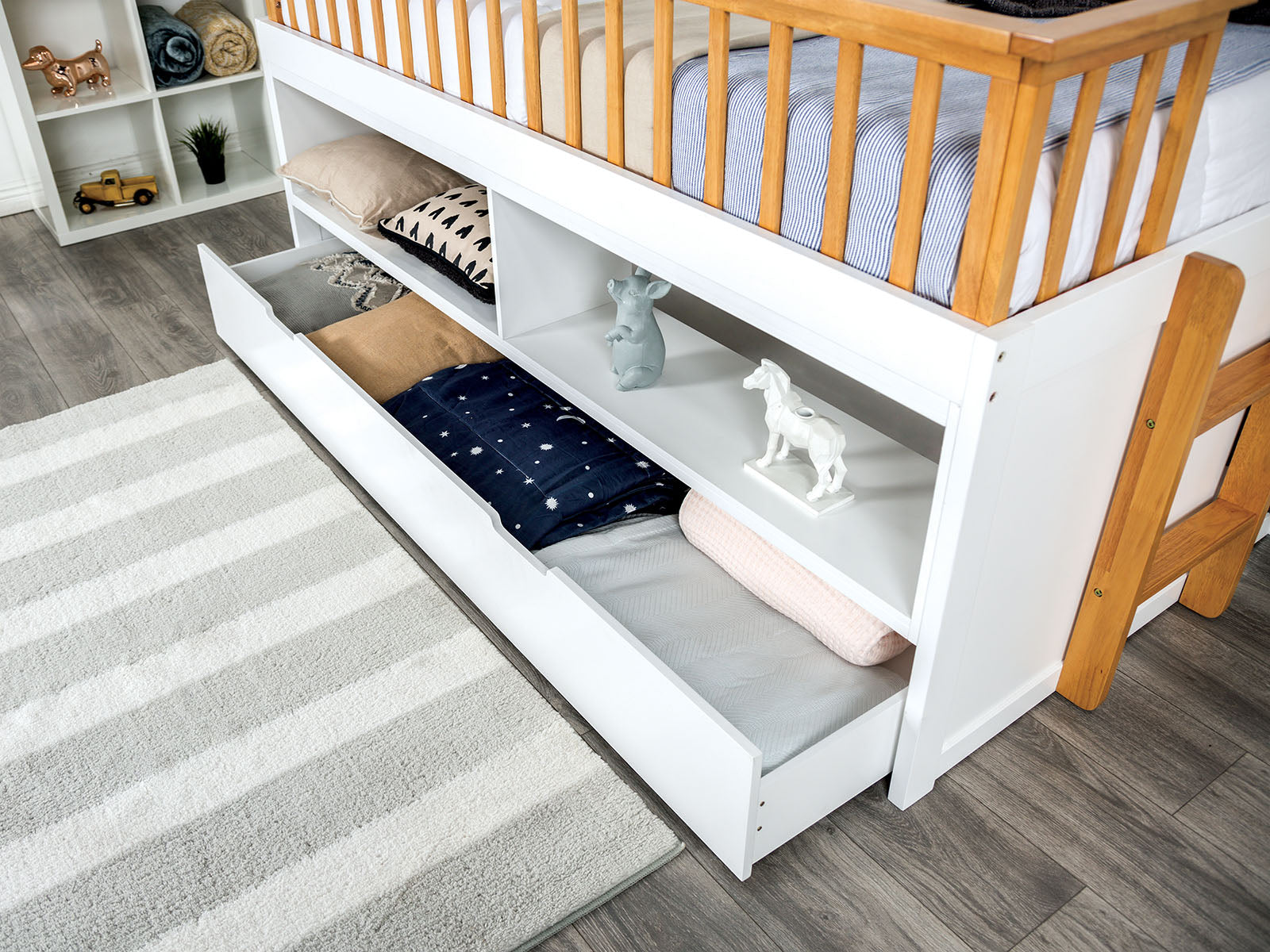 Mcpherson - Twin Captain Bed w/ Trundle, White/Oak