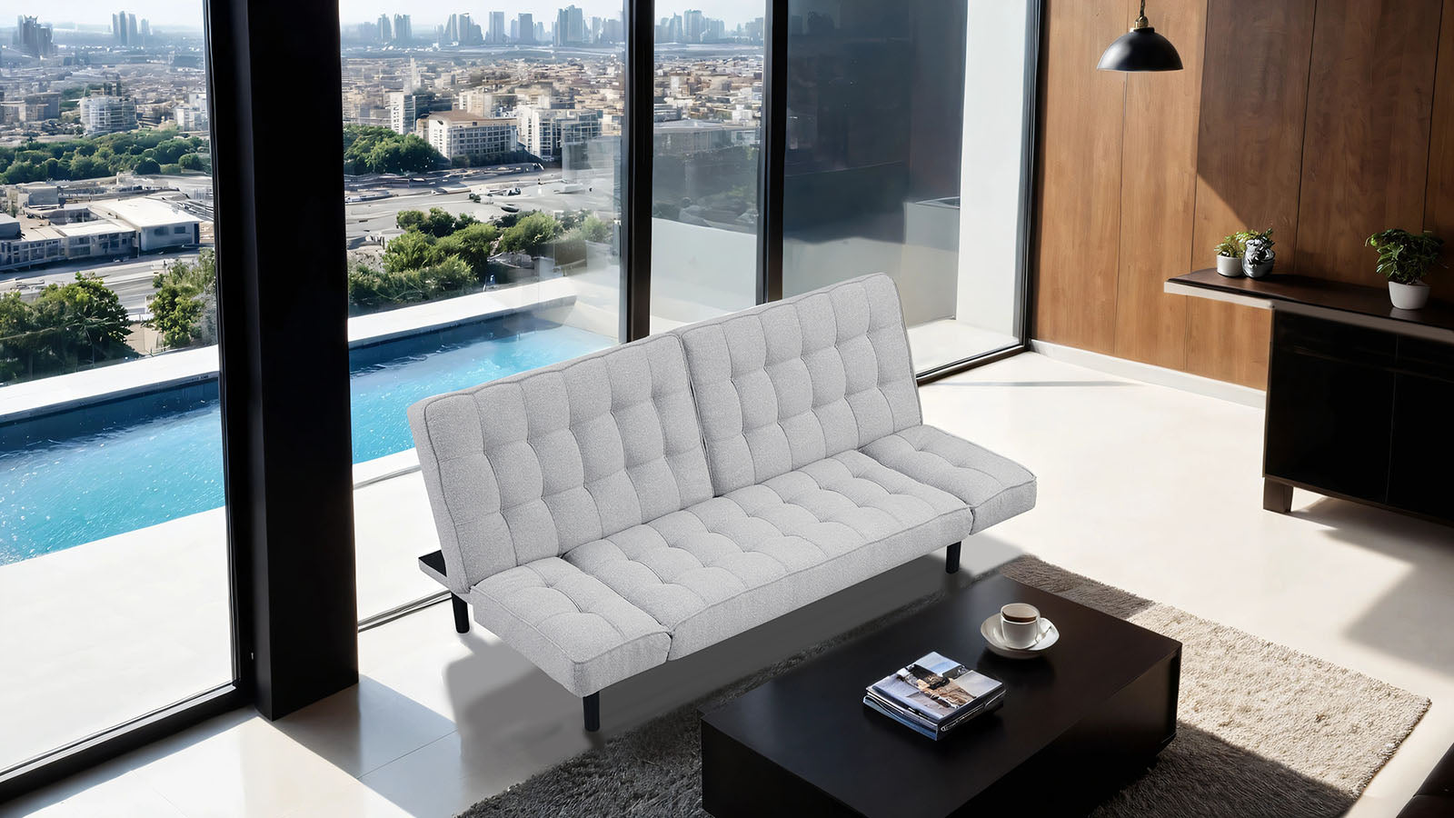 Bellevue - Futon Sofa, Light Gray