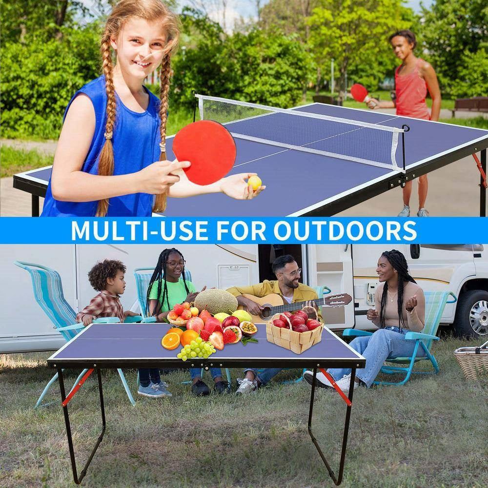 Folding 54-inch Blue Ping Pong Table Tennis Table Set with Net and 2 Paddles