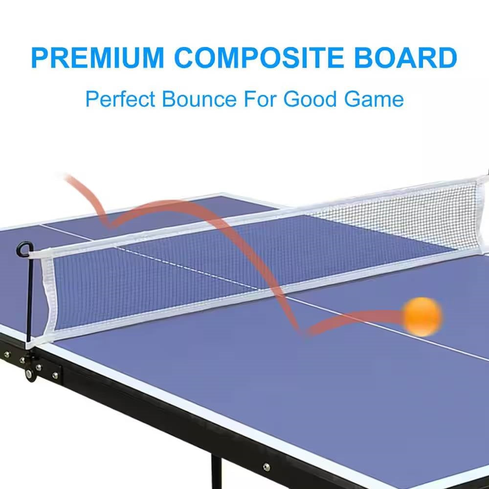 Folding 54-inch Blue Ping Pong Table Tennis Table Set with Net and 2 Paddles