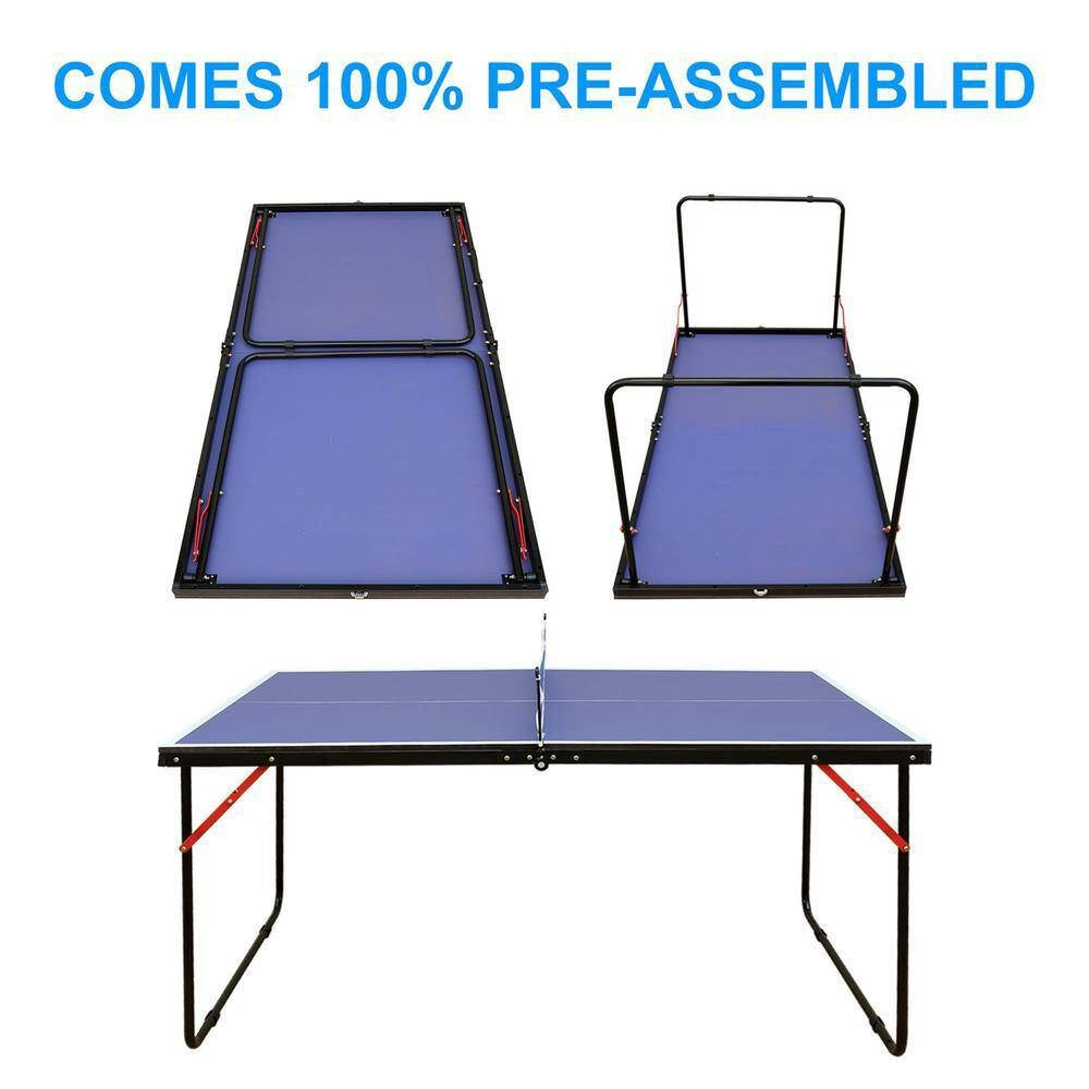 Folding 54-inch Blue Ping Pong Table Tennis Table Set with Net and 2 Paddles