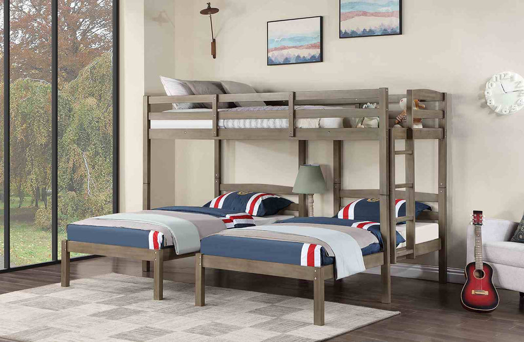 Hortense - Triple Twin Bunk Bed, Warm Gray
