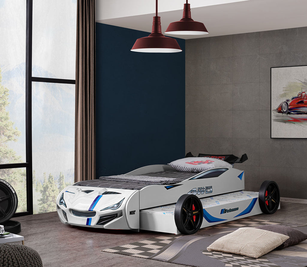 Tracklite - Car Bed w/ Trundle, White