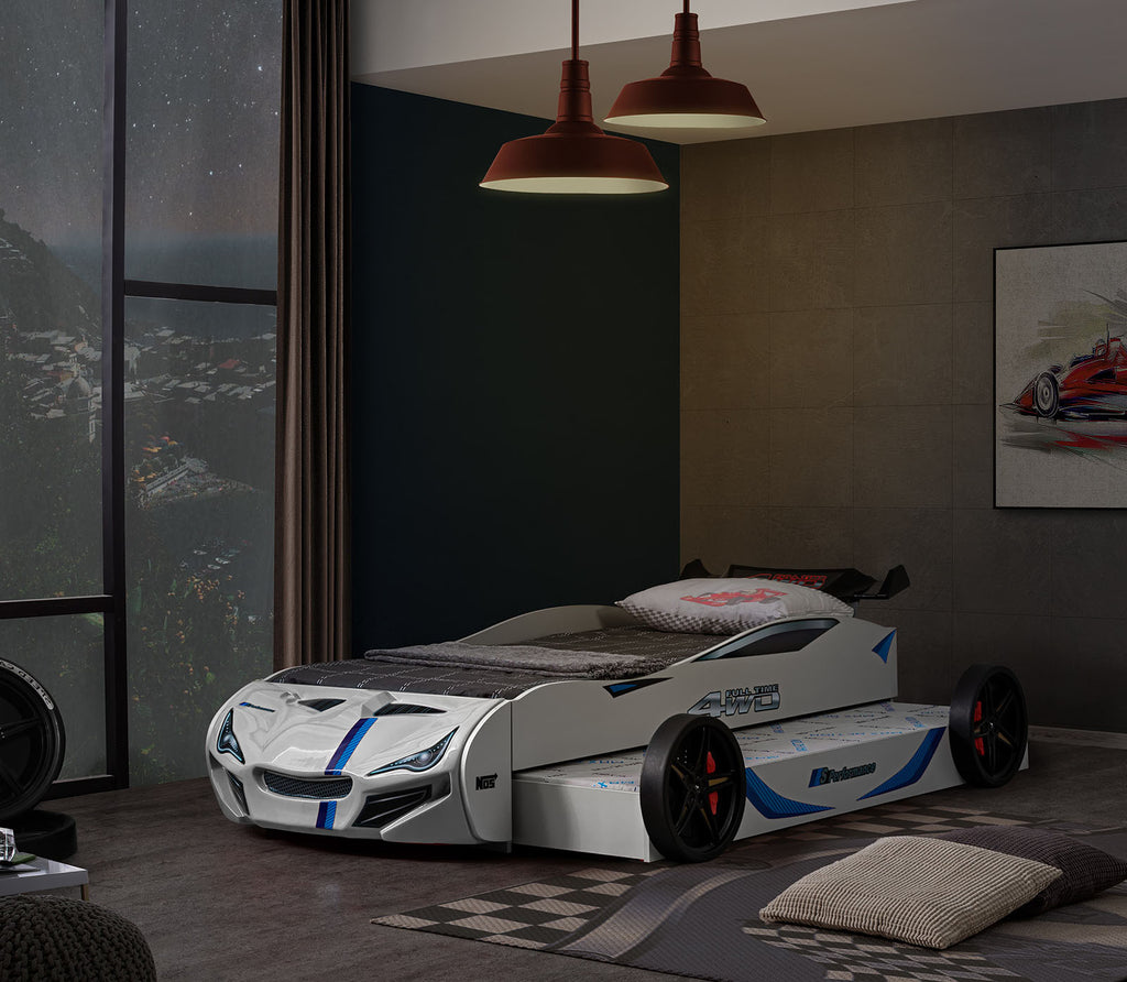 Tracklite - Car Bed w/ Trundle, White
