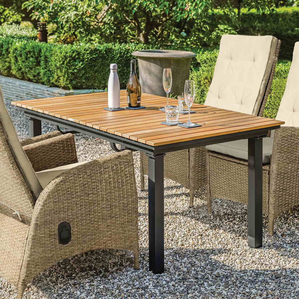 Mackay - Patio Dining Table, Gun Metal/Natural Teak