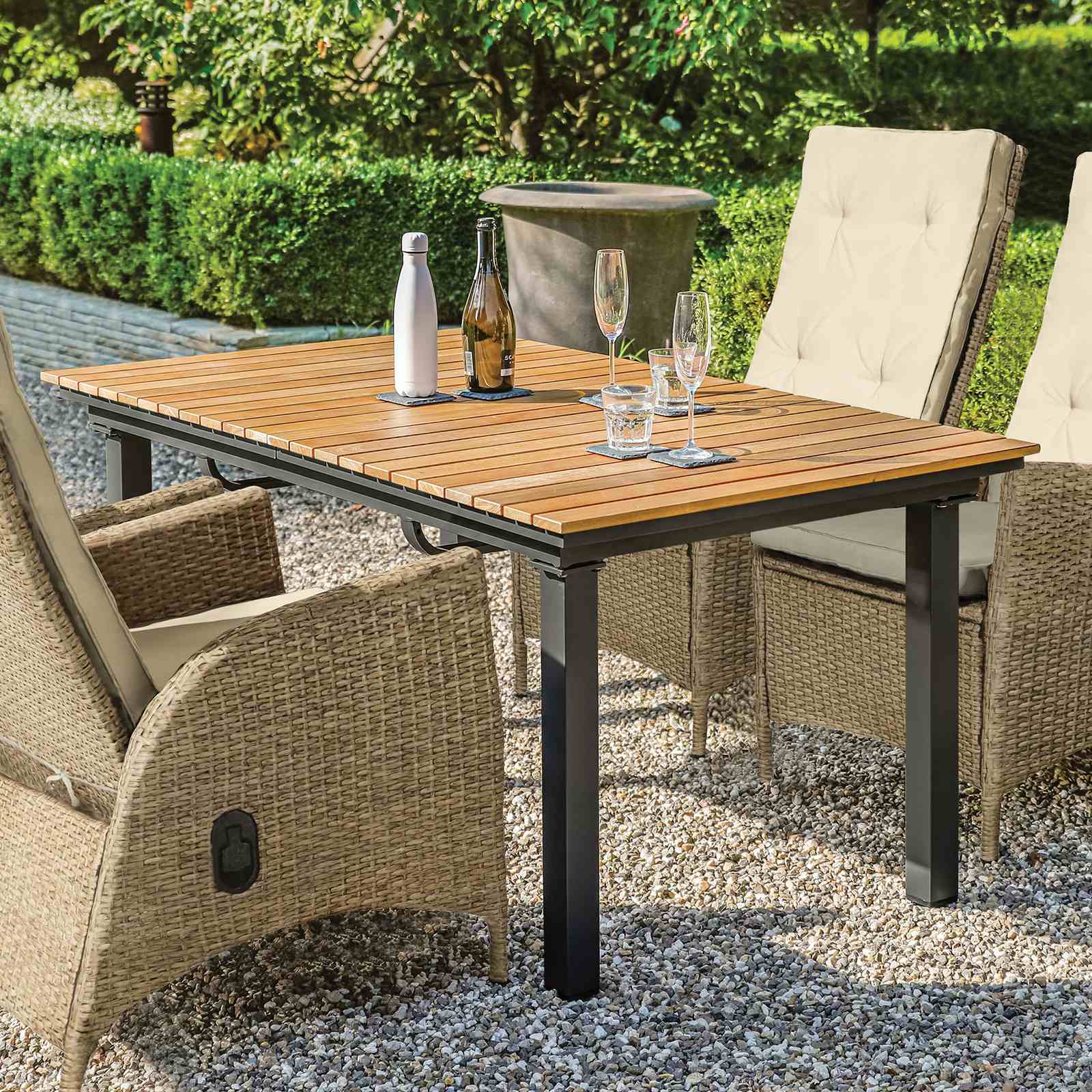 Mackay - Patio Dining Table, Gun Metal/Natural Teak