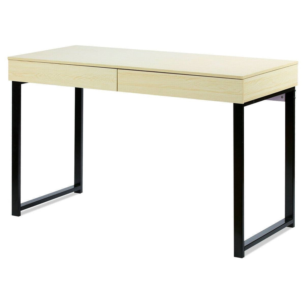 Modern Metal Wood Home Office Desk with 2 Drawers