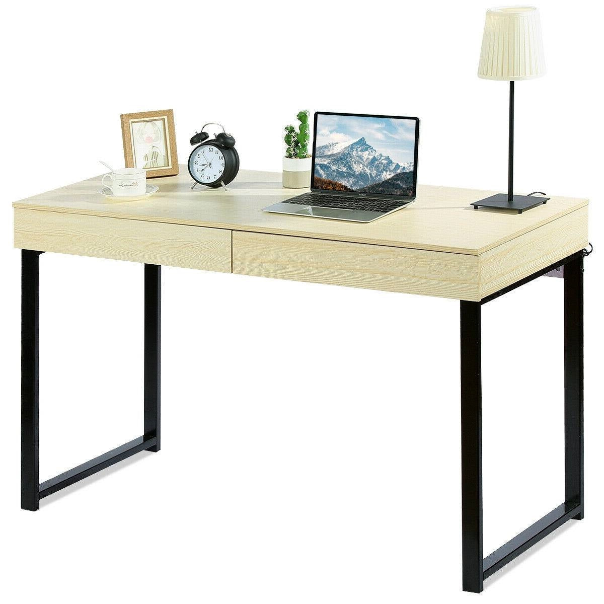 Modern Metal Wood Home Office Desk with 2 Drawers