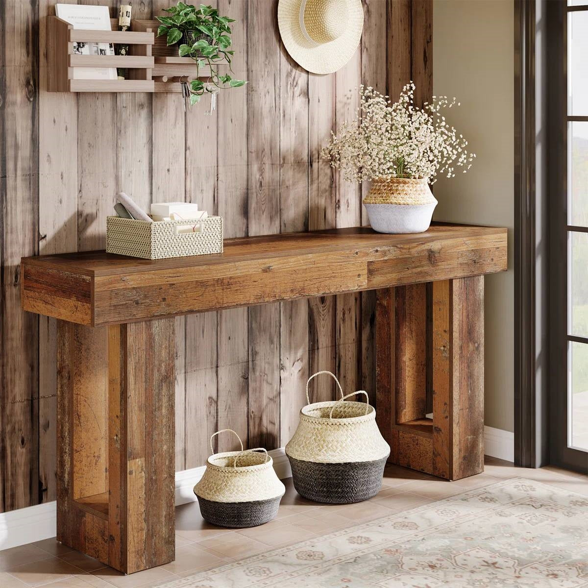Modern Farmhouse 63-inch Console Sofa Table, Distressed