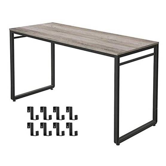 Modern Industrial Metal Frame Wood Top Laptop Computer Desk with Hooks