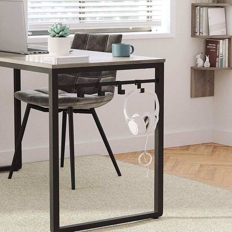 Modern Industrial Metal Frame Wood Top Laptop Computer Desk with Hooks